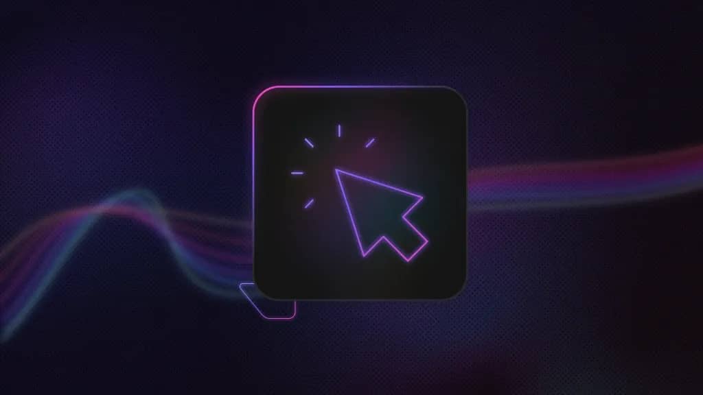 Rounded square icon with a mouse pointer and five short sparkle lines above it.