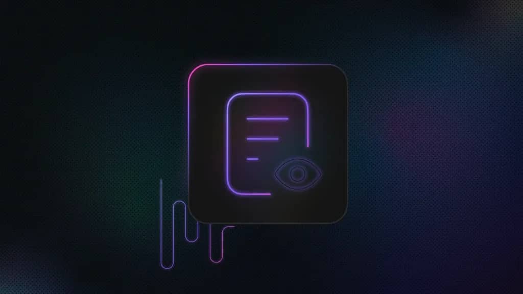 Document icon inside a rounded square, with an eye symbol overlapping the lower-right corner of the document
