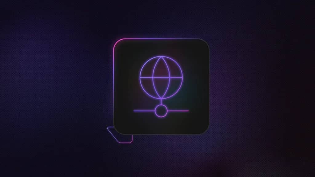 Dark purple background with a square in the middle that contains a proxy server icon.