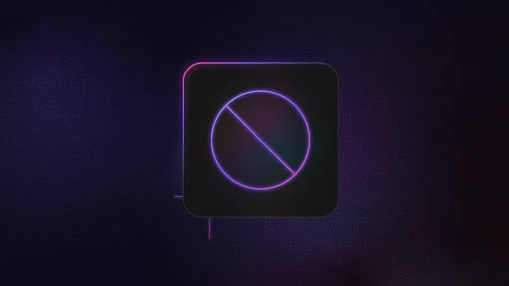 Circle inside a rounded square, with a diagonal line running from the upper left to the lower right inside the circle.