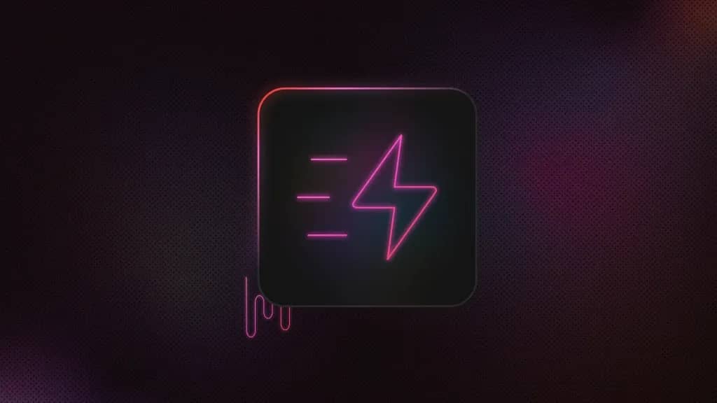 Lightning bolt with speed lines inside a rounded square, with a wavy line extending from the lower-left corner.