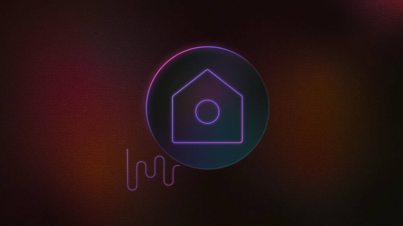 House inside a circle, with a single curved line radiating from the circle's lower left side.