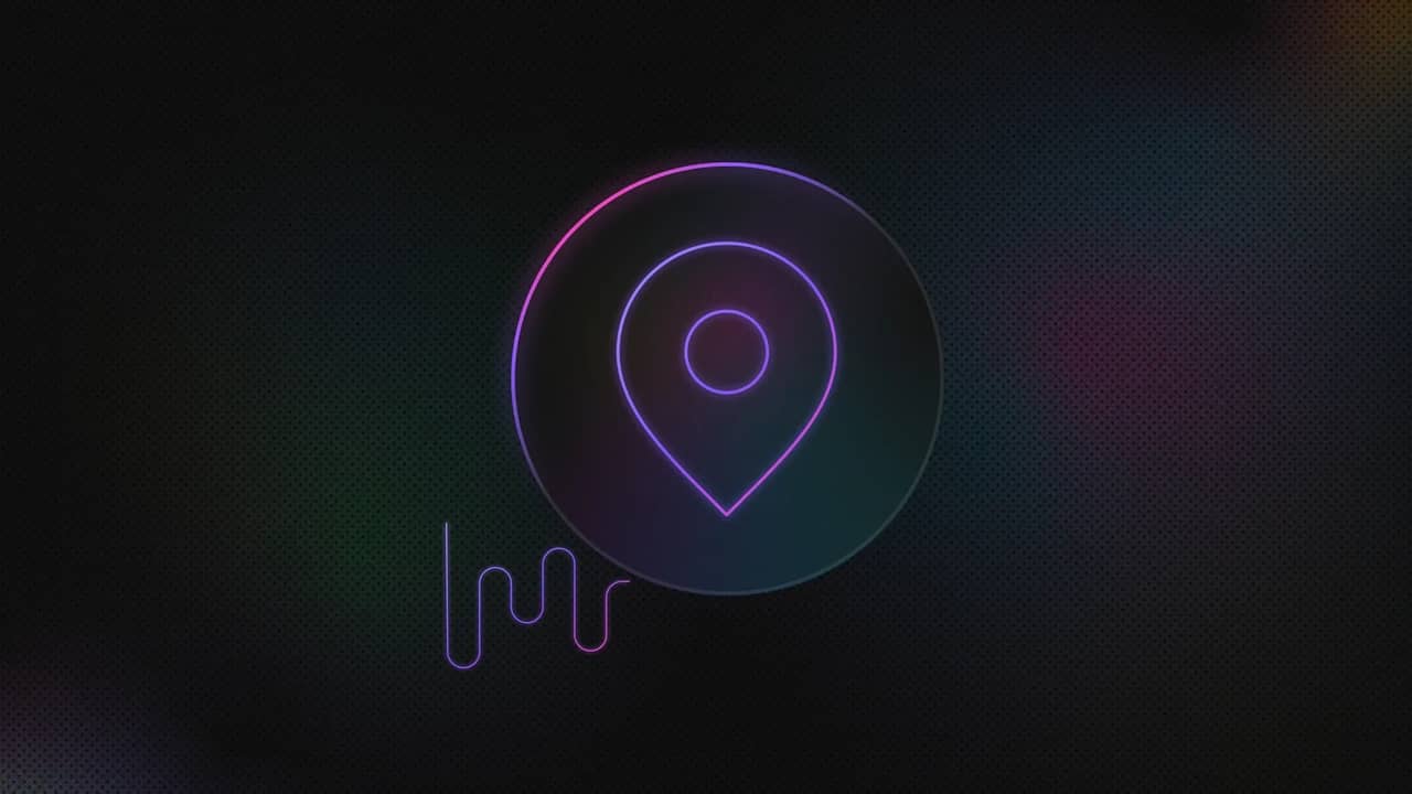 Location pin inside a circle with a wavy line extending from the lower left.