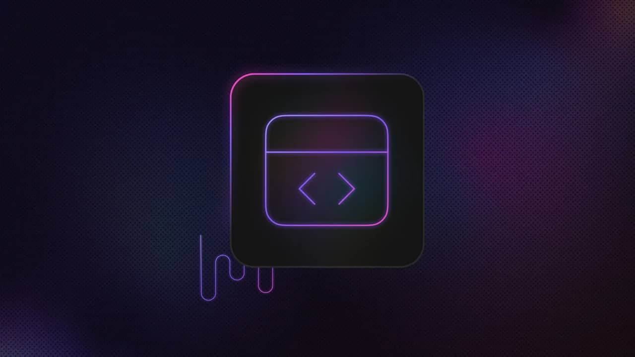 Browser window with code symbol inside a rounded square.