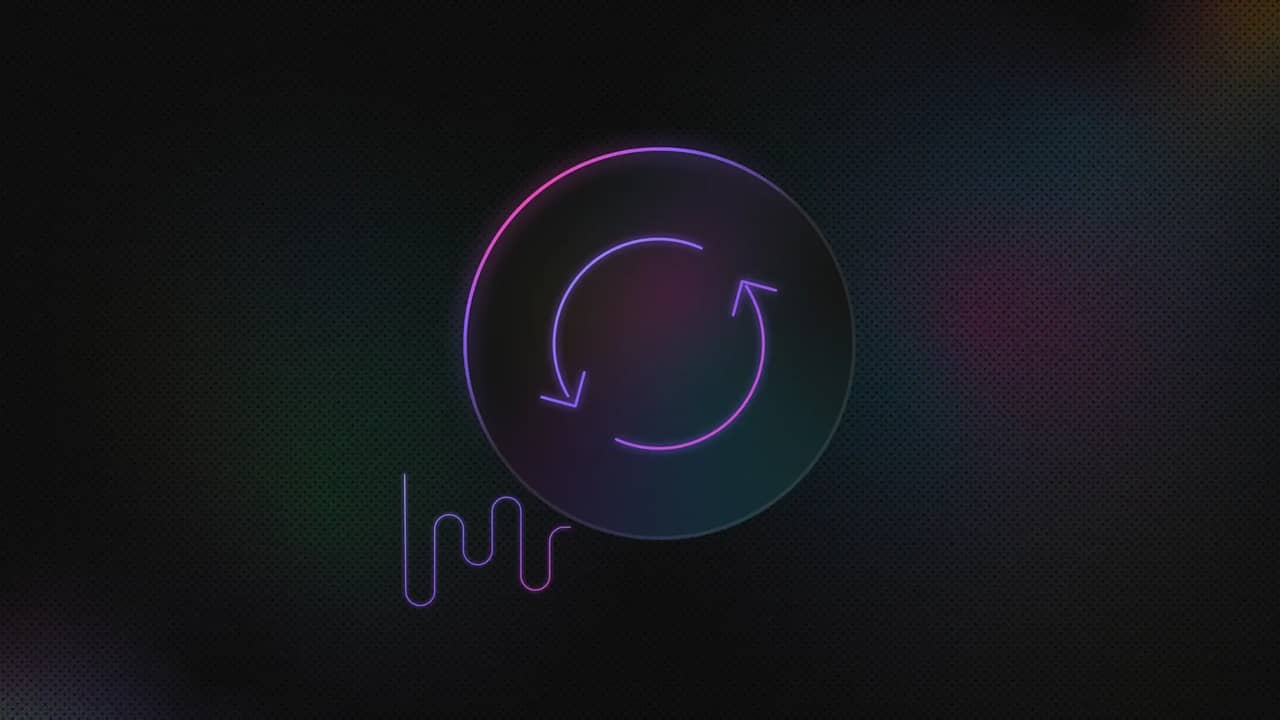 Two arrows inside a circle symbolize rotation, with a wavy line extending from the circle’s lower-left side.