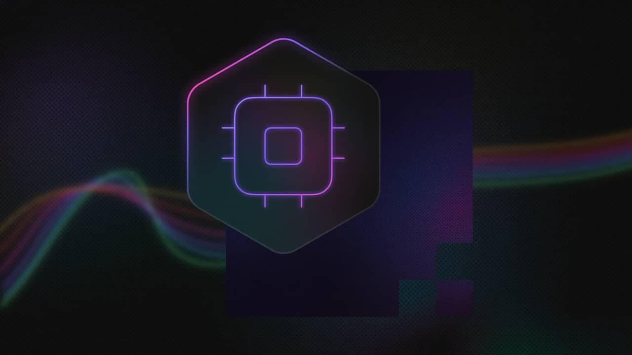 Icon of a microchip centered inside a hexagonal outline