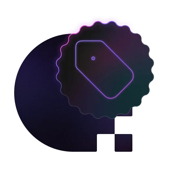 Tag icon inside a wavy circle.