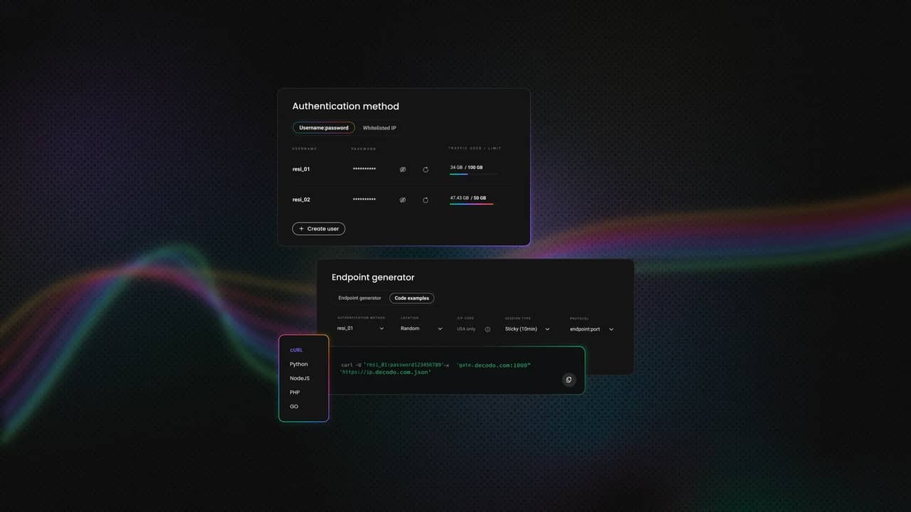 Two dark-themed application windows. One is titled "Authentication Method" and sother is titled "Endpoint Generator".