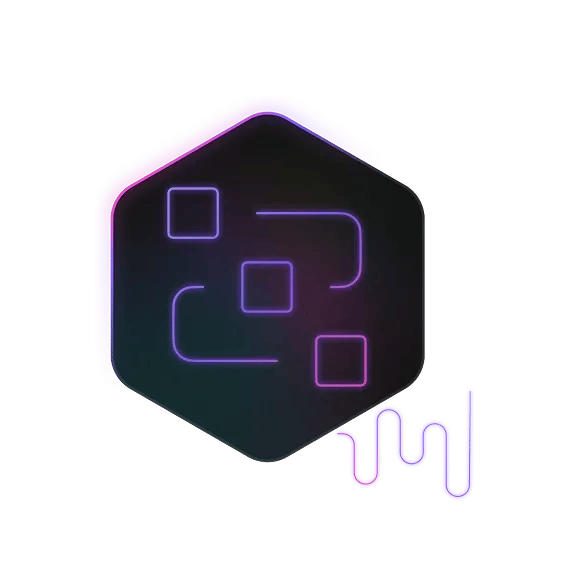 Hexagon containing three connected squares with a wavy line extending from it.