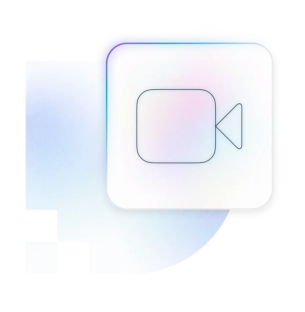 An illustration of a video camera icon in front of a stylized Decodo logo