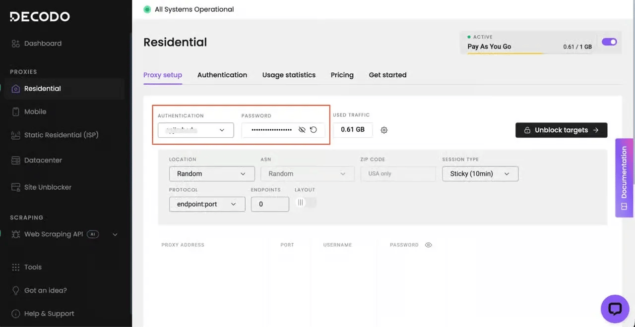 Decodo dashboard