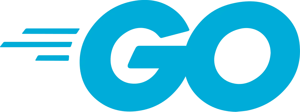 Blue Go programming language logo with motion lines on a white background.