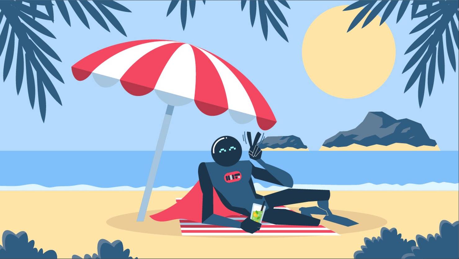 Hero relaxing on a beach