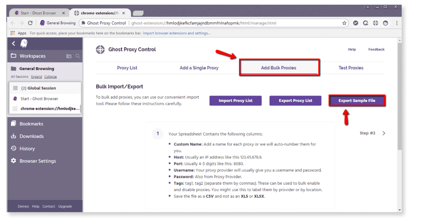 Export Sample file in GhostBrowser
