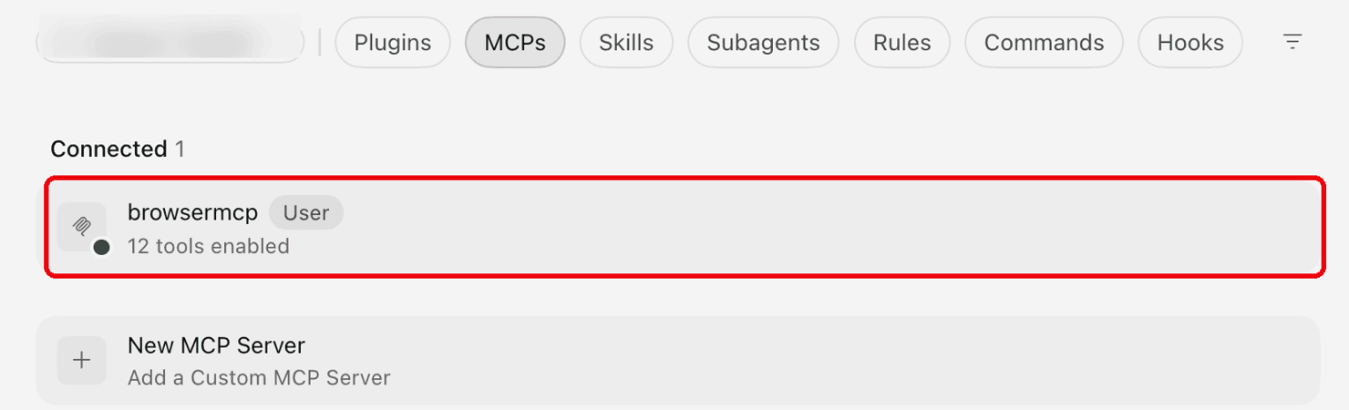 The 12 tools enabled label is the confirmation you want. It means the file was parsed and the server answered.