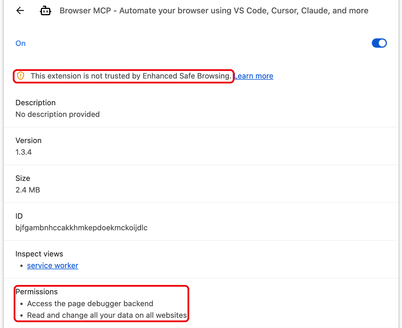 These are Chrome's own plain-language descriptions of the permissions, not the manifest names that the extension declares.