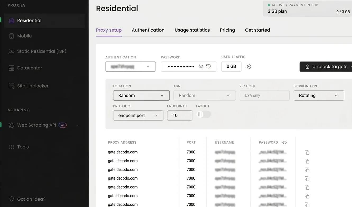 Decodo dashboard