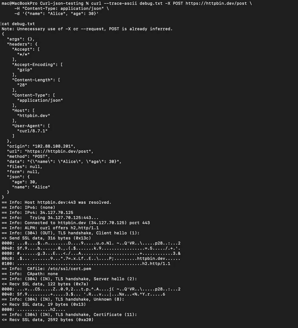 Every byte cURL sent and received