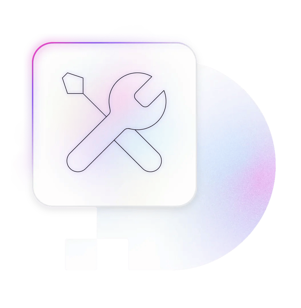 A minimalist line illustration of crossed tools and a gear inside a stylized 'D' square, representing a troubleshooting kit for when things inevitably break