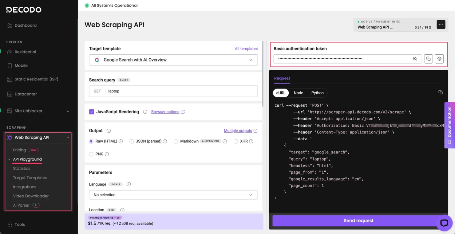 Decodo dashboard