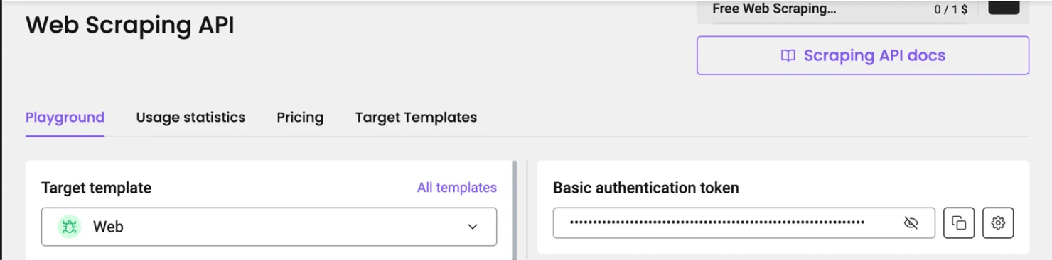 API Playground with a copy of basic authentication token.