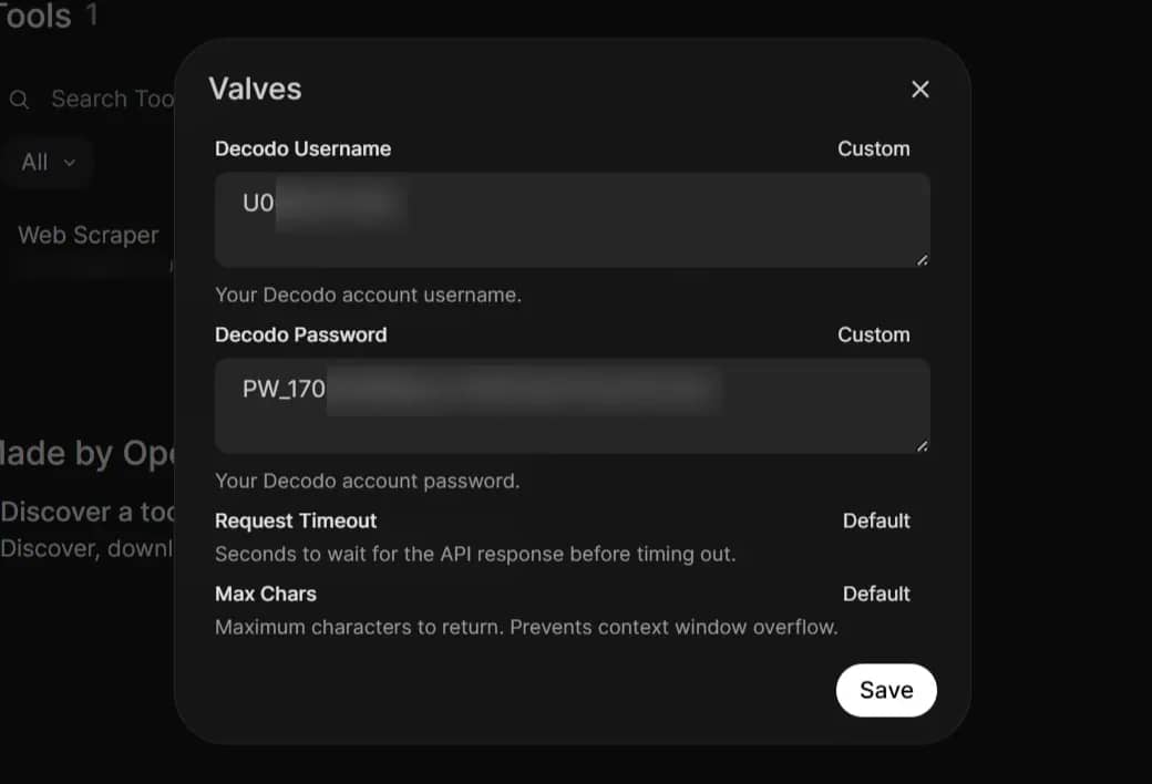 Setting credentials via Valves