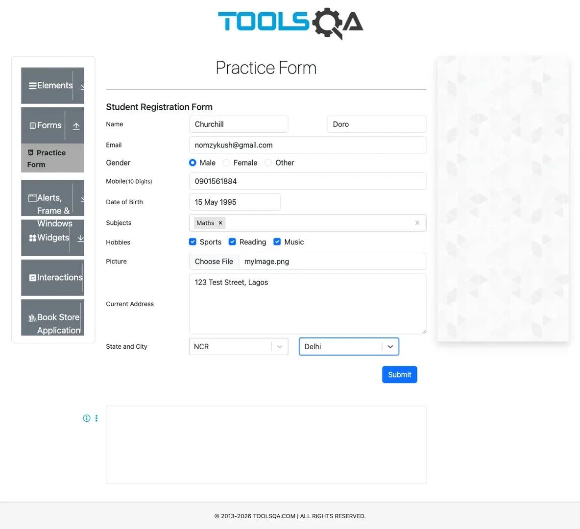 Student registration form
