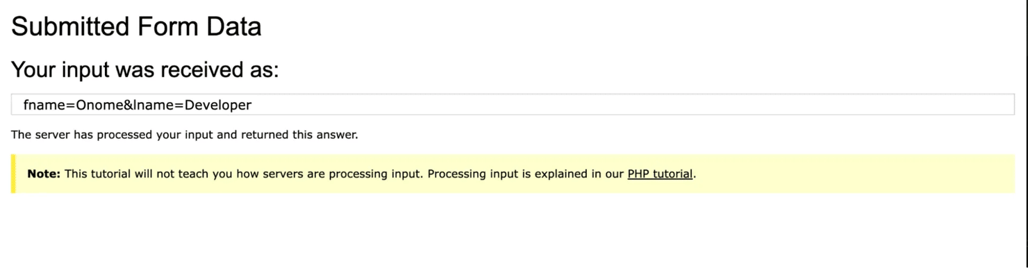 Confirmation message that the form was submitted successfully