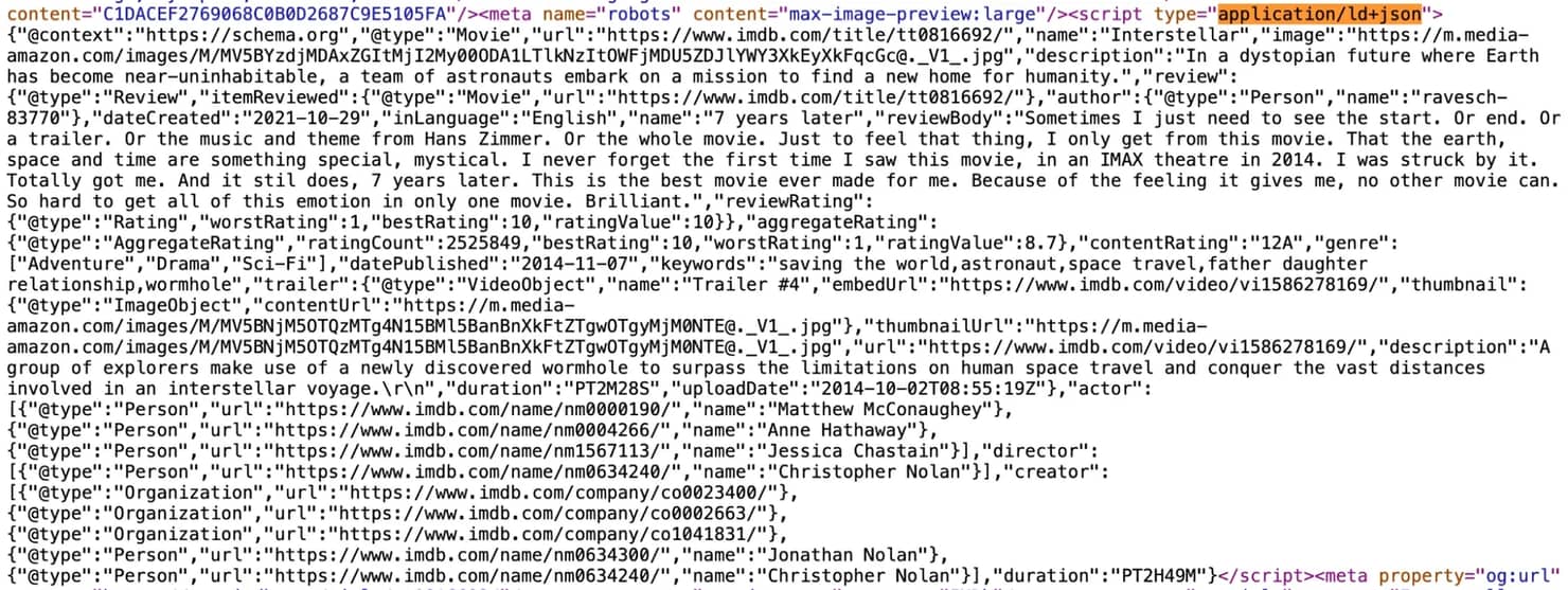 A <script> tag with a JSON object