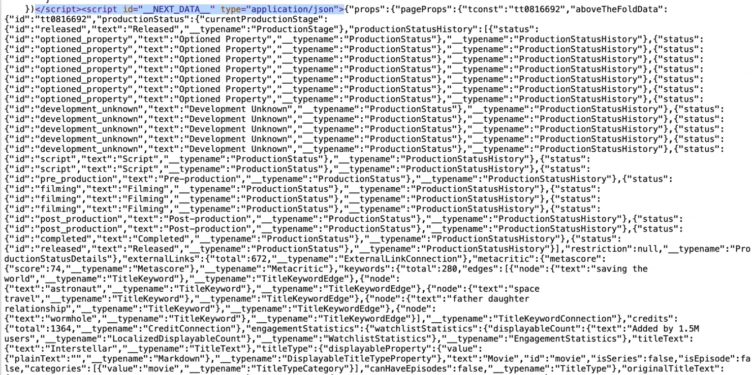 Searching the page source for __NEXT_DATA__