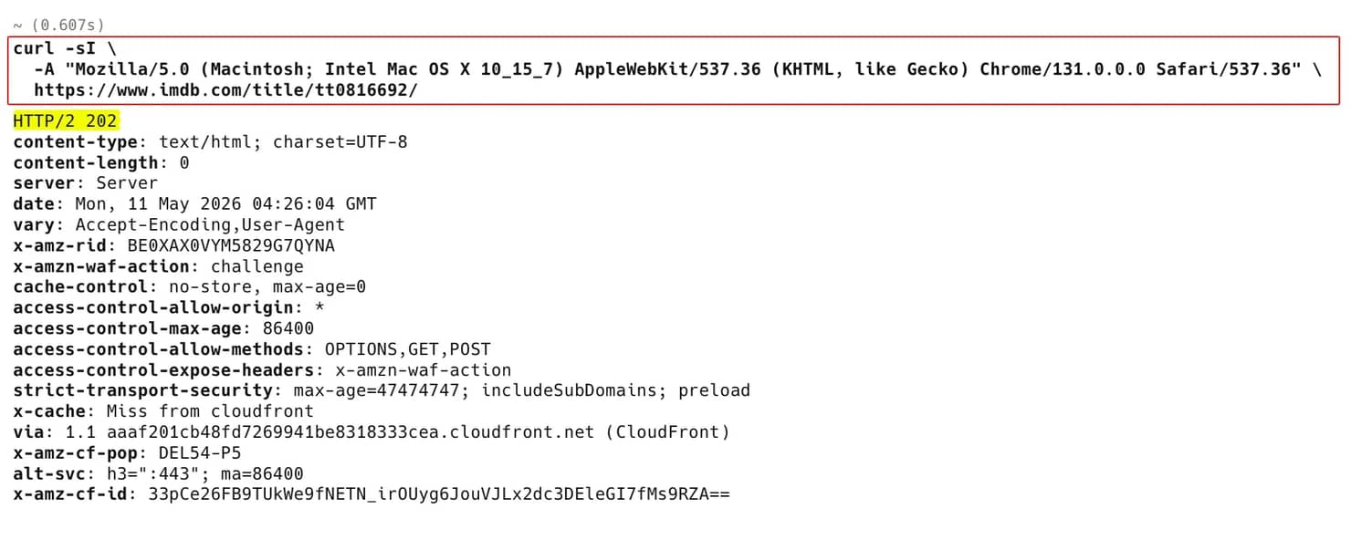 HTTP 202 with the AWS WAF challenge