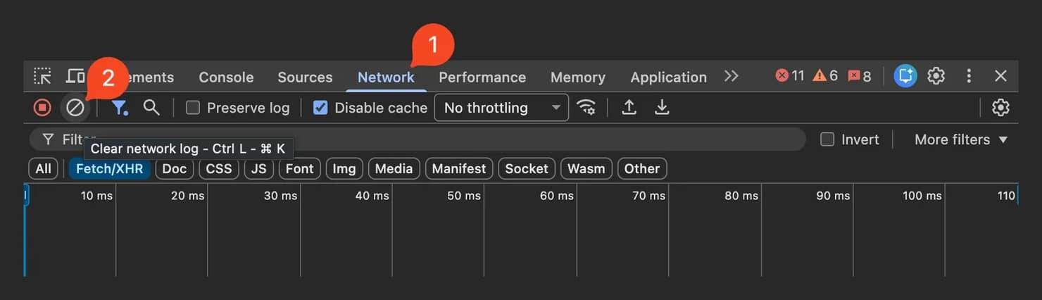 Switching to the Network tab and performing the action that loads the data 
