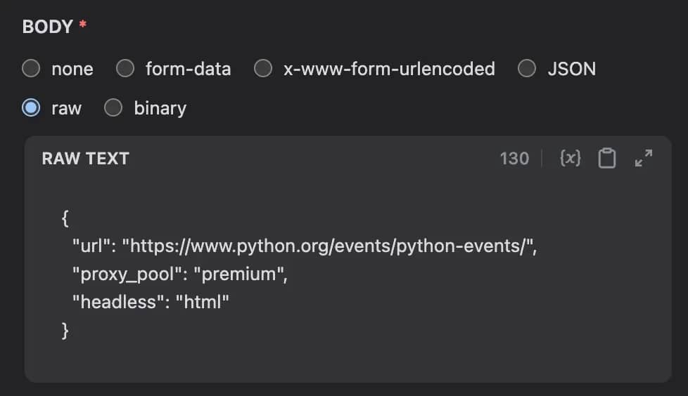 JSON payload that Dify will send to Decodo
