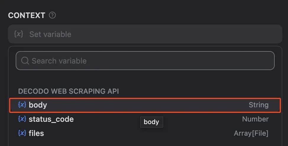 Setting the LLM context to the response body from the HTTP Request node