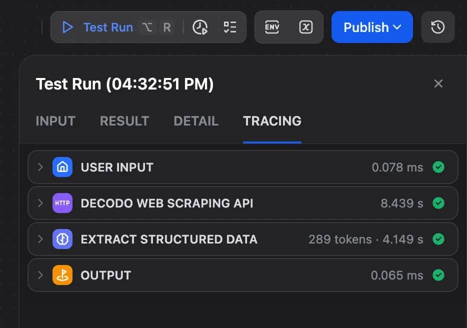Checking each node in Tracing tab