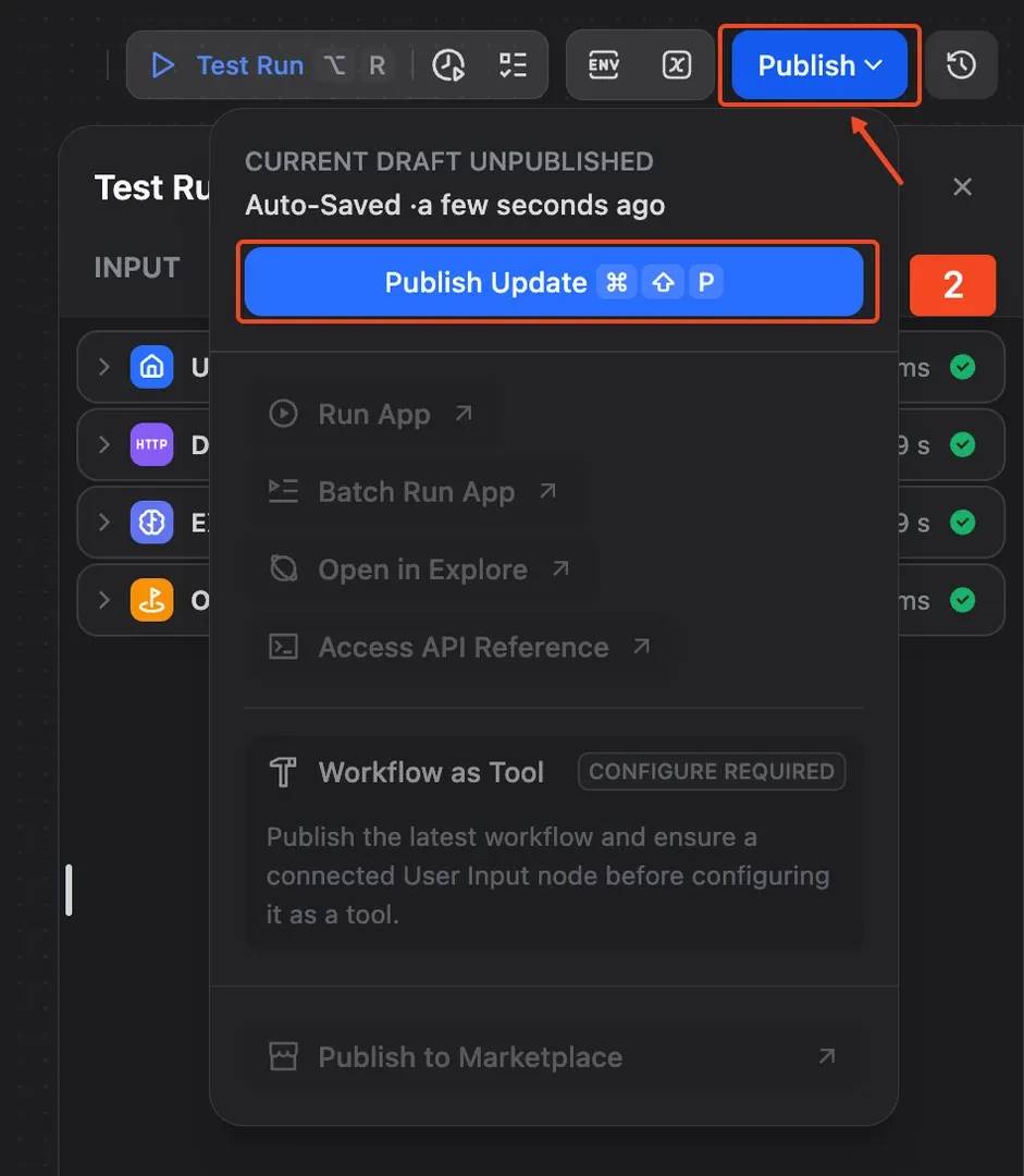 Publishing the workflow