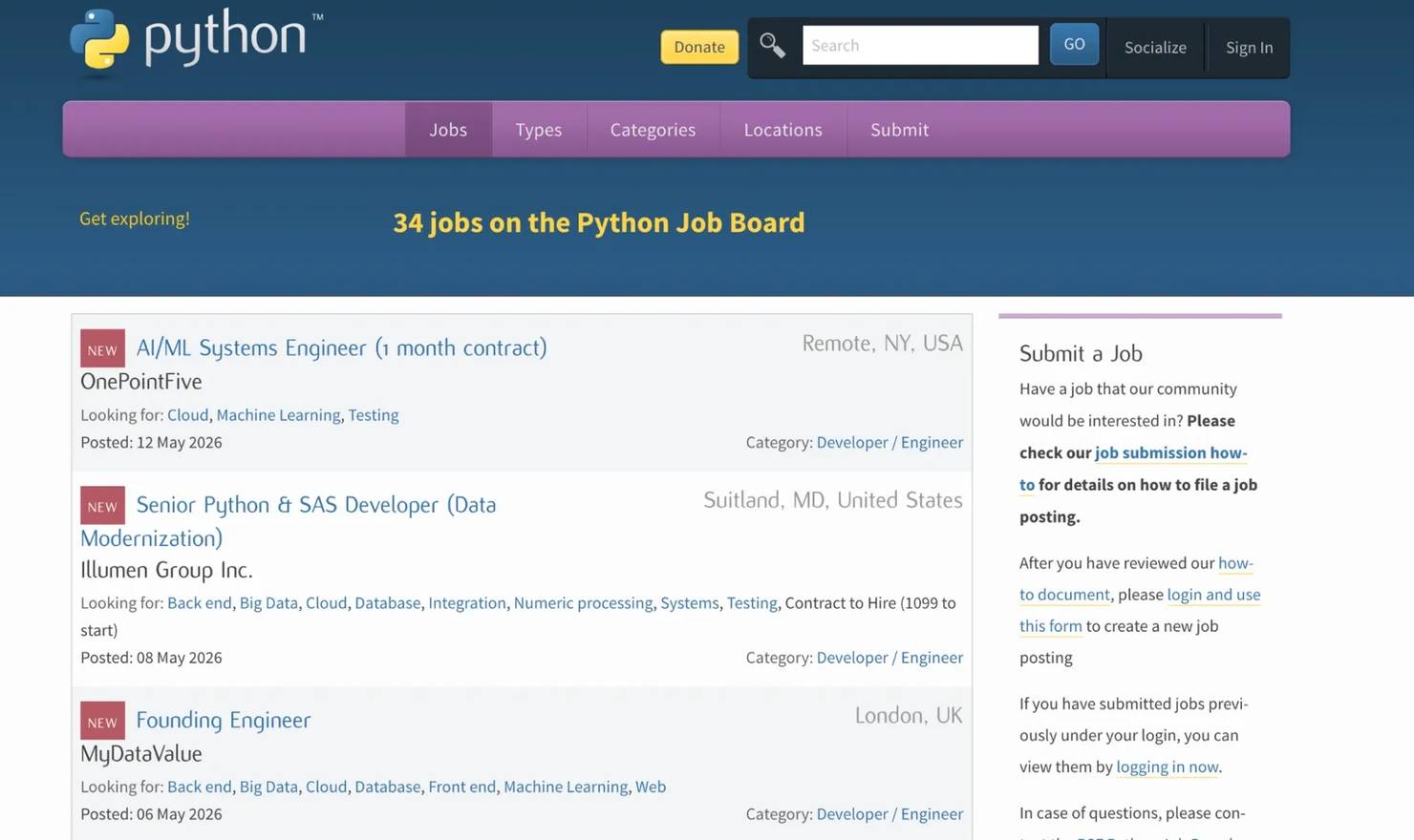 Jobs on the Python Job Board