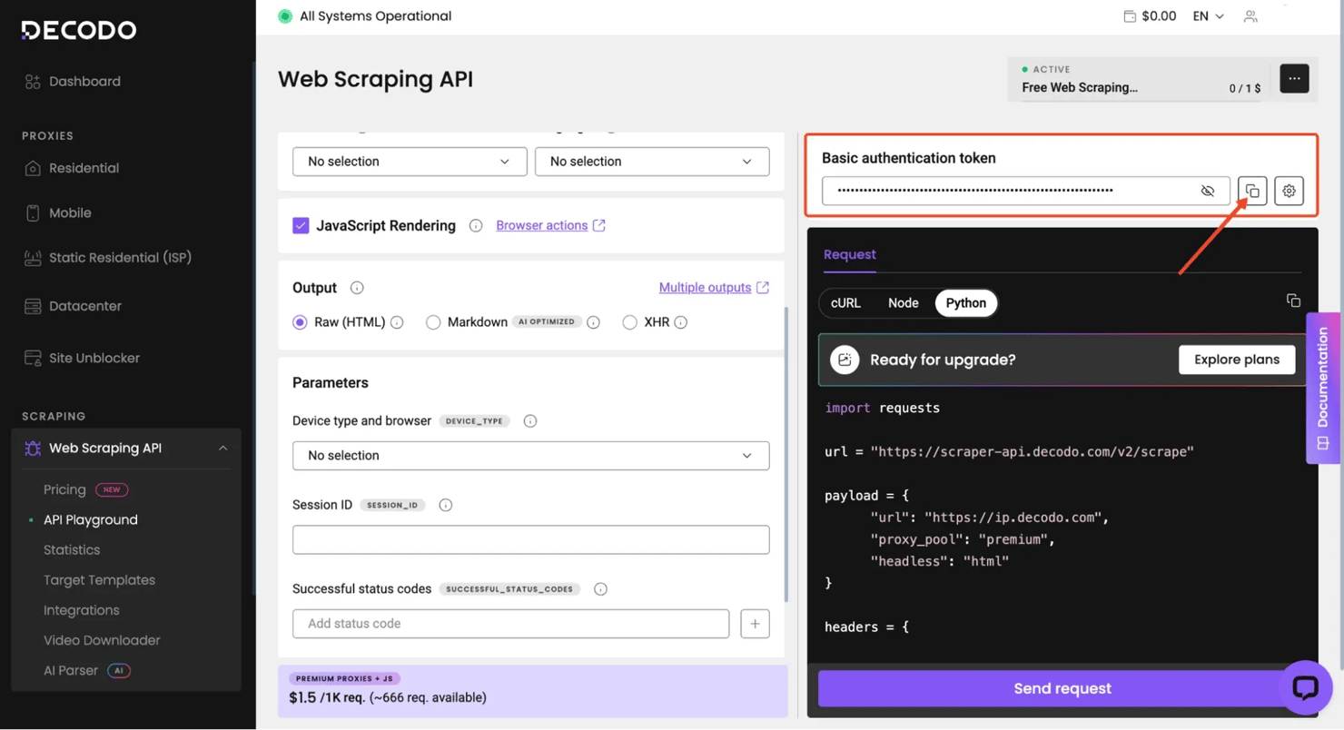Decodo dashboard