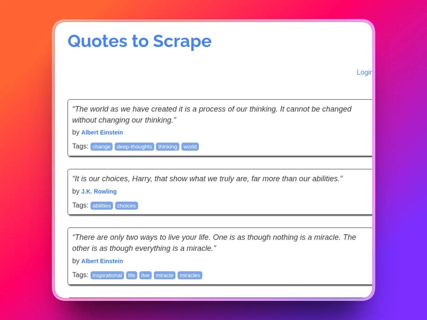 A pages showing quotes with authors and tags