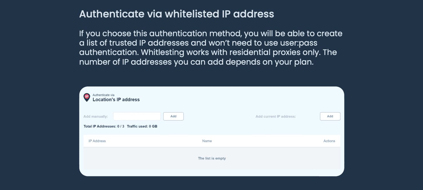 IP whitelisting authentication method.