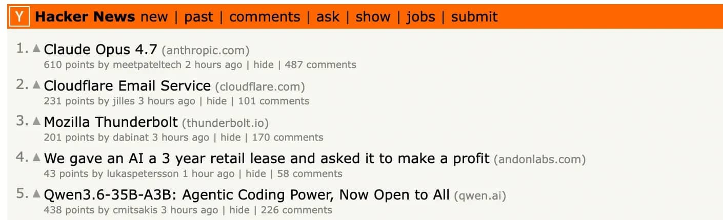 Hacker News first 5 titles