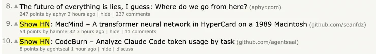 Both "Show HN" posts are returned
