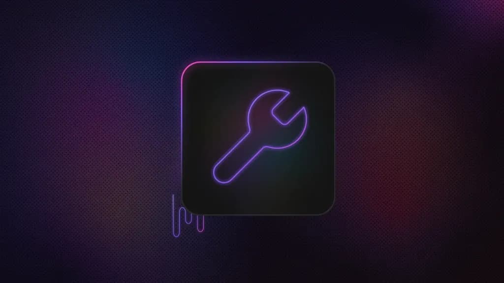 Wrench icon inside a rounded square, with a wavy line extending from the lower-left corner.