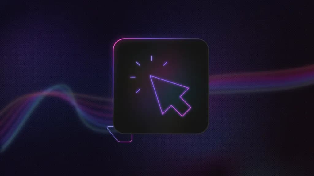 Rounded square icon with a mouse pointer and five short sparkle lines above it.