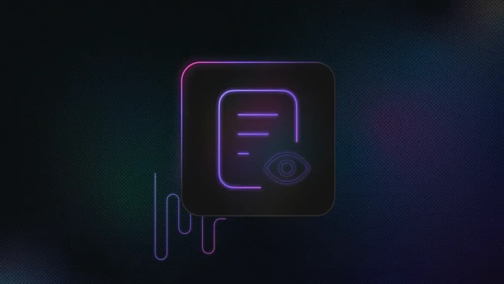 Document icon inside a rounded square, with an eye symbol overlapping the lower-right corner of the document