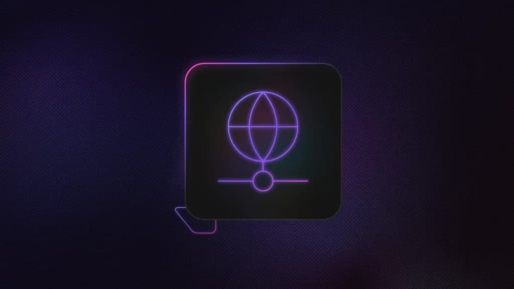 Dark purple background with a square in the middle that contains a proxy server icon.