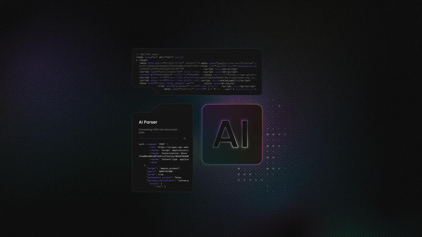 Dashboard displaying an AI parser interface with extracted data, and structured results.