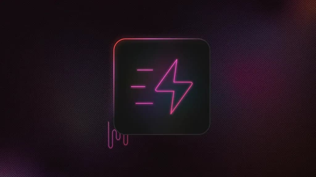 Lightning bolt with speed lines inside a rounded square, with a wavy line extending from the lower-left corner.