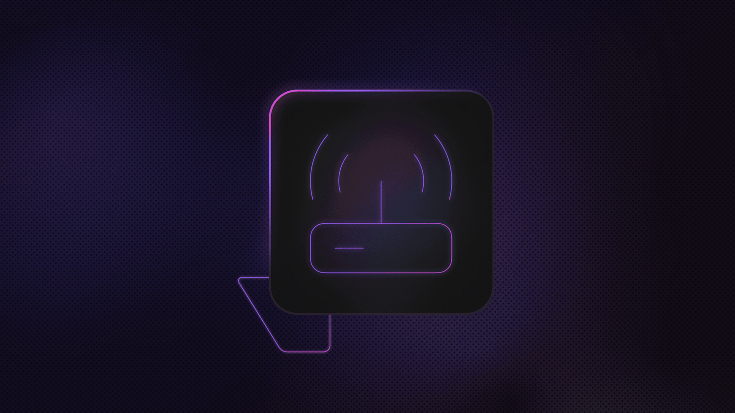 Router icon in a rounded square, emitting wireless internet waves.