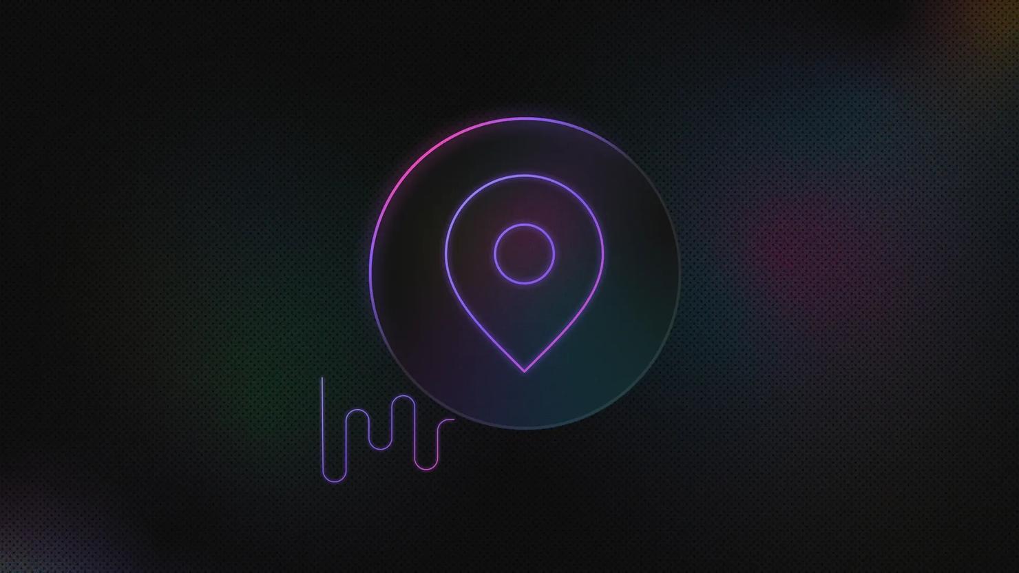Location pin inside a circle with a wavy line extending from the lower left.